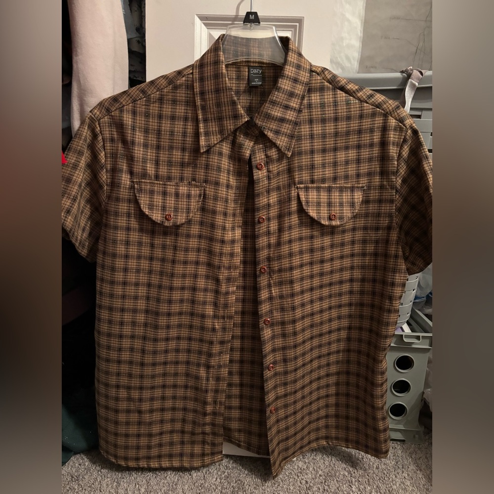Classic Brown Plaid Women's Button Down Shirt